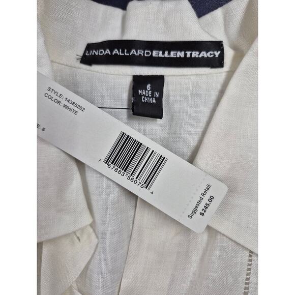 Linda Allard Ellen Tracy 100% White Linen Button Down Shirt Sz 6 S NWT $245 - Picture 5 of 6